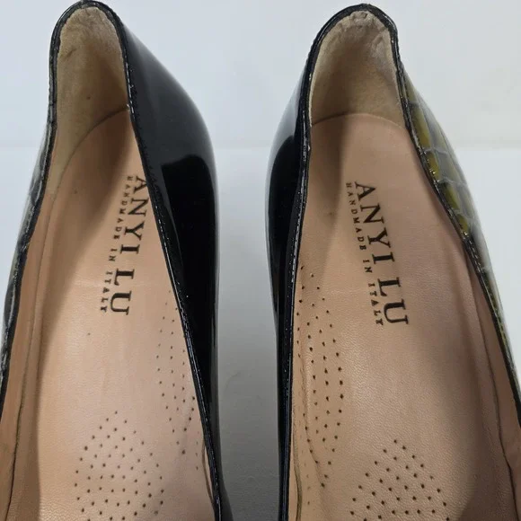 ANYILU Women Heels Patent‎ Leather Crocodile Embossed Buckle Made in Italy 39 - Picture 2 of 8